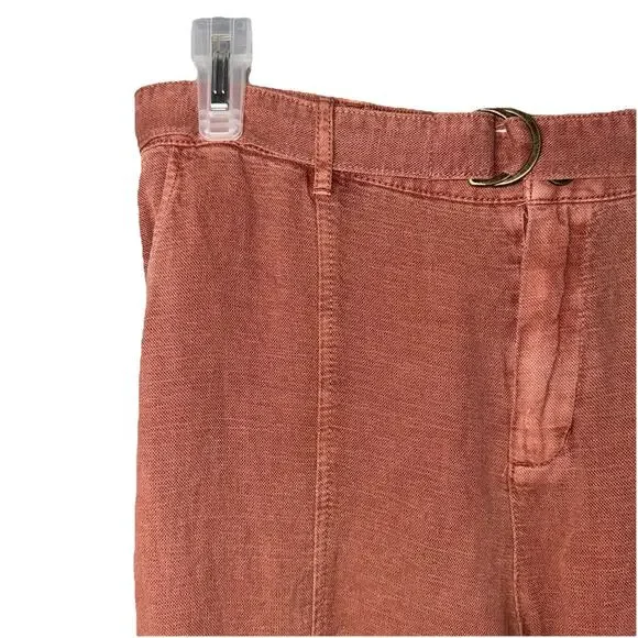 Nicole Miller Linen Blend Belted Cargo Ankle Pant Medium Sun-Wash Mauve Coastal - Picture 3 of 9